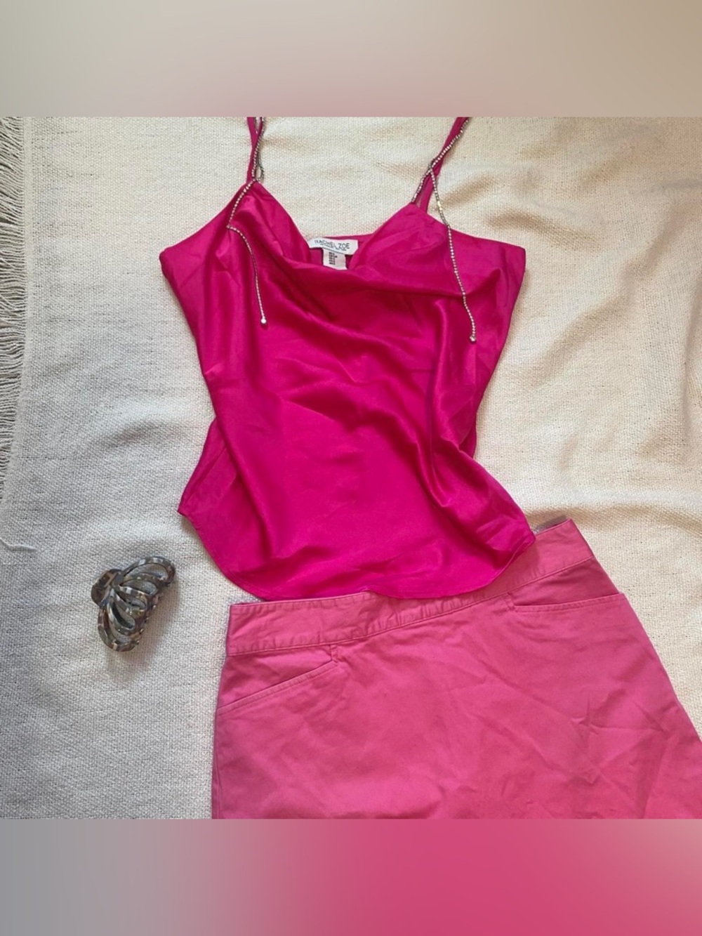 Rachel Zoe Satin Cowl Neck Tank with Crystal Straps